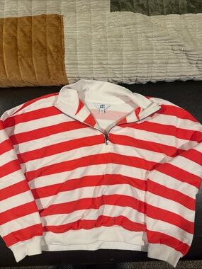JoyLab Red and White Striped Quarter-Zip Sweatshirt